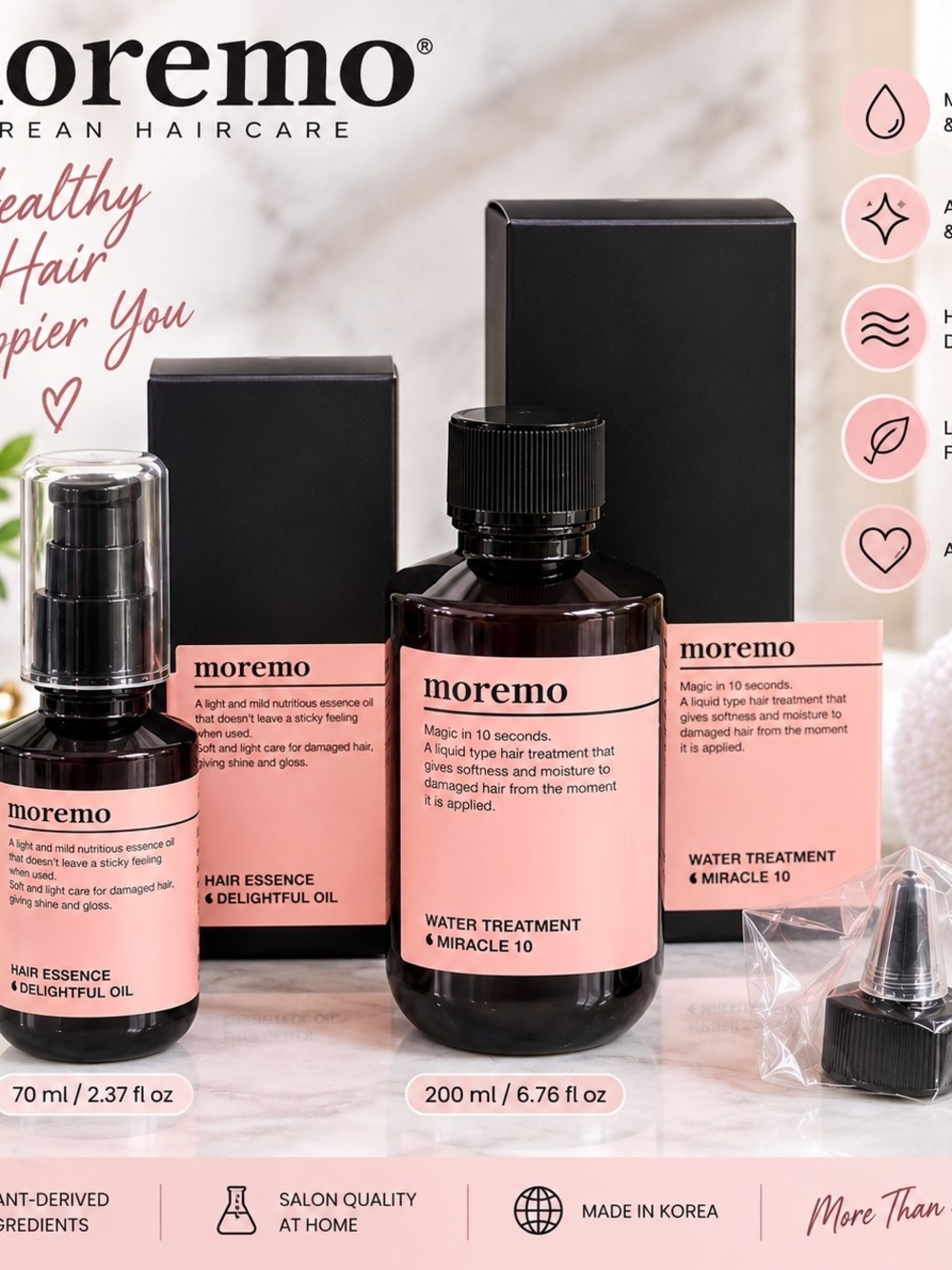 Moremo Water Treatment Miracle 10 200ml + Hair Essence Oil 70ml Set